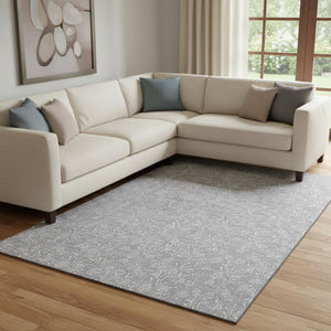 HomeRoots 8' X 10' Silver And Ivory Floral Area Rug - Stylish, Washable Design with UV Protection for Homes 656422