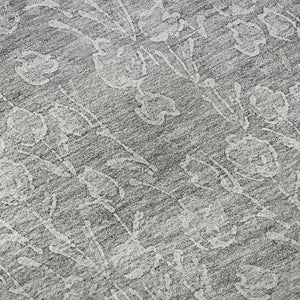 HomeRoots 9' X 12' Elegant Silver and Ivory Floral Area Rug - Washable, UV-Protected, Durable Design for Families 656423