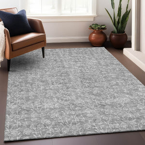 HomeRoots 9' X 12' Elegant Silver and Ivory Floral Area Rug - Washable, UV-Protected, Durable Design for Families 656423