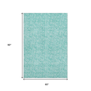 HomeRoots 5' X 8' Elegant Teal & Ivory Floral Area Rug – Washable, UV-Protected, Durable for Homes with Kids & Pets 656426