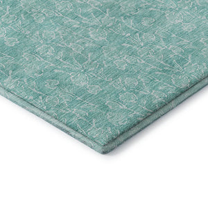HomeRoots 8' Teal and Ivory Floral Washable Round Rug – Durable, UV-Protected Design for Easy Care & Style 656427