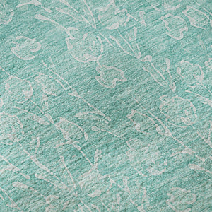 HomeRoots 8' Teal and Ivory Floral Washable Round Rug – Durable, UV-Protected Design for Easy Care & Style 656427
