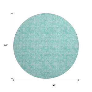HomeRoots 8' Teal and Ivory Floral Washable Round Rug – Durable, UV-Protected Design for Easy Care & Style 656427