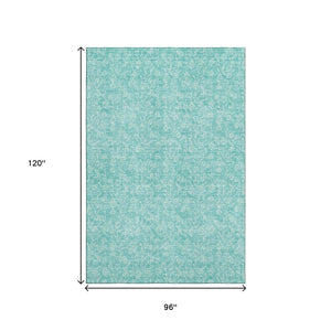 HomeRoots 8' X 10' Teal and Ivory Floral Washable Area Rug - Stylish, Durable, UV-Protected for High Traffic Areas 656428