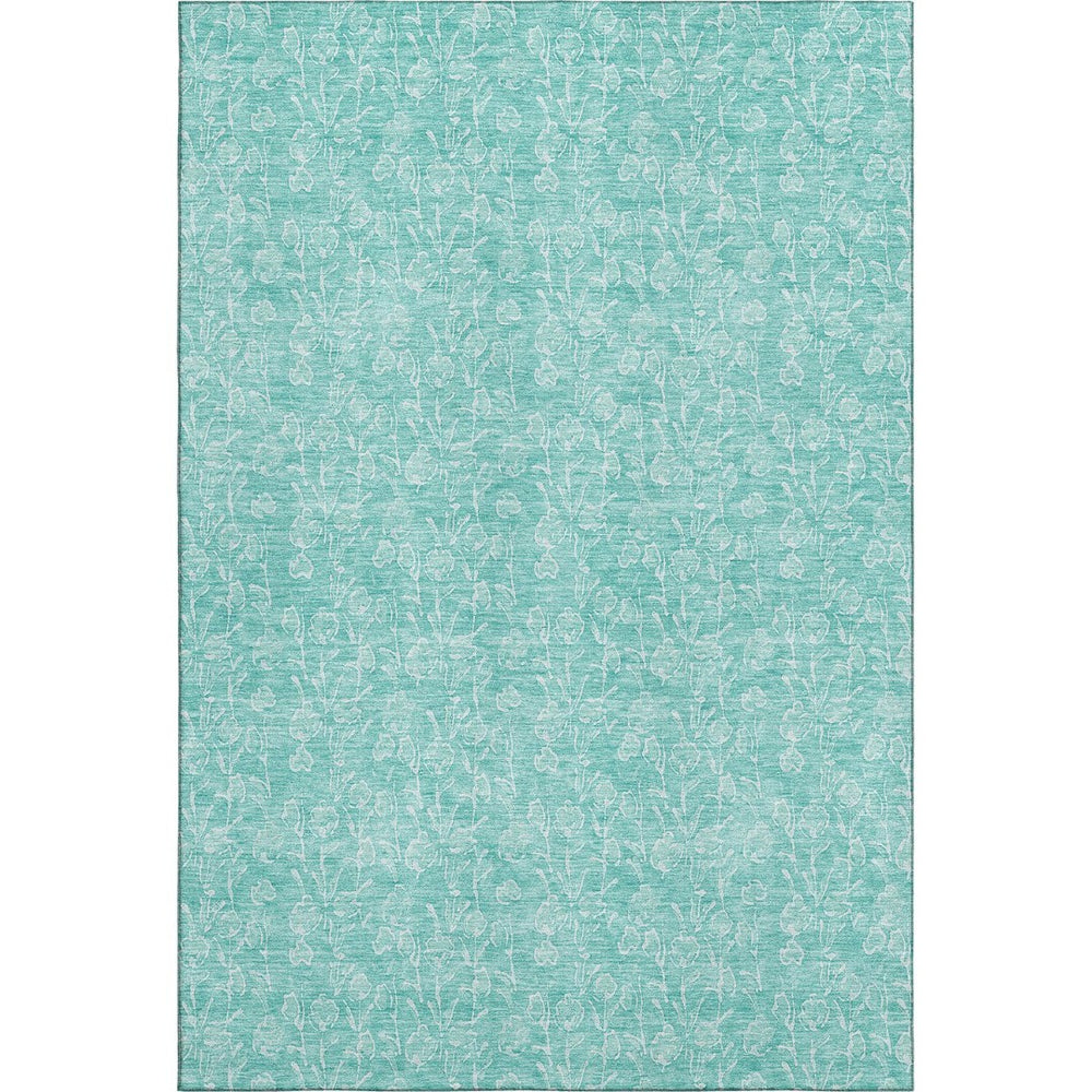 HomeRoots 8' X 10' Teal and Ivory Floral Washable Area Rug - Stylish, Durable, UV-Protected for High Traffic Areas 656428