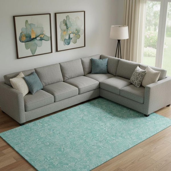 HomeRoots 8' X 10' Teal and Ivory Floral Washable Area Rug - Stylish, Durable, UV-Protected for High Traffic Areas 656428