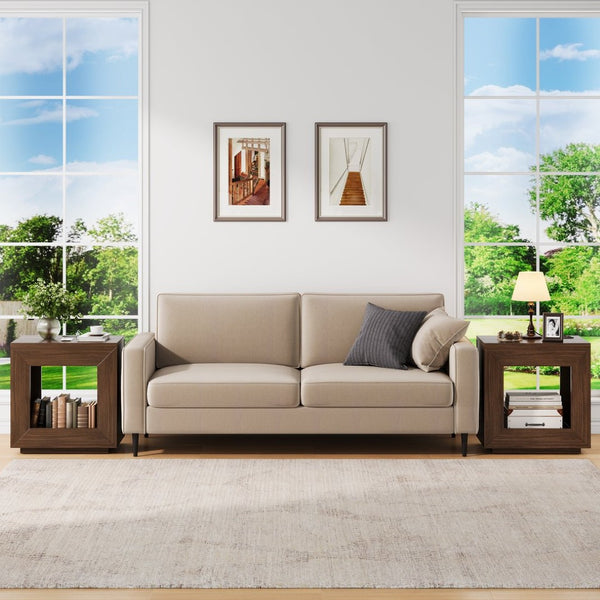 English Elm Rustic Wood End Table With Led Lighting & Integrated Power Hub - Stylish 2-Tier Storage Solution W1550P330032-GIGA