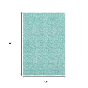 HomeRoots 9' X 12' Teal And Ivory Floral Area Rug - Washable, UV-Protected, Perfect for High-Traffic Spaces! 656429