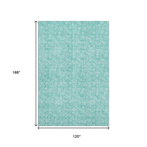 HomeRoots 10' X 14' Teal & Ivory Floral Area Rug - Washable, UV Protected, Perfect for Family Spaces & Pets 656430