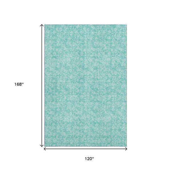 HomeRoots 10' X 14' Teal & Ivory Floral Area Rug - Washable, UV Protected, Perfect for Family Spaces & Pets 656430