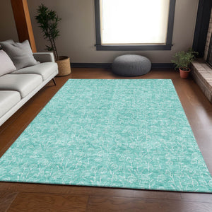 HomeRoots 10' X 14' Teal & Ivory Floral Area Rug - Washable, UV Protected, Perfect for Family Spaces & Pets 656430