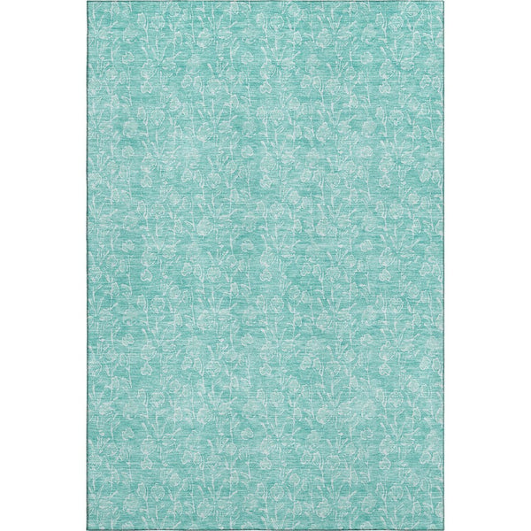 HomeRoots 10' X 14' Teal & Ivory Floral Area Rug - Washable, UV Protected, Perfect for Family Spaces & Pets 656430