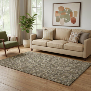 HomeRoots 5' X 8' Floral Area Rug in Brown & Ivory - Washable, UV Protected, Stain Resistant for Family Rooms 656432