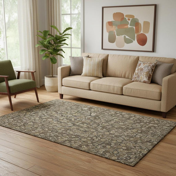 HomeRoots 5' X 8' Floral Area Rug in Brown & Ivory - Washable, UV Protected, Stain Resistant for Family Rooms 656432