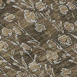 HomeRoots 5' X 8' Floral Area Rug in Brown & Ivory - Washable, UV Protected, Stain Resistant for Family Rooms 656432