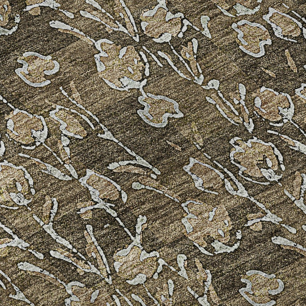 HomeRoots 5' X 8' Floral Area Rug in Brown & Ivory - Washable, UV Protected, Stain Resistant for Family Rooms 656432