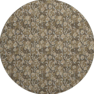 HomeRoots 8' Brown And Ivory Floral Round Rug - Washable, UV Protected, Durable Design for Busy Homes 656433