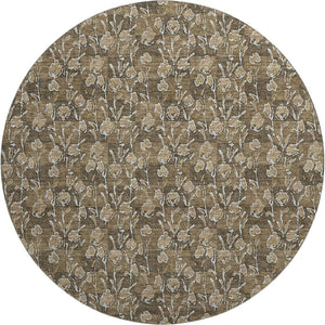 HomeRoots 8' Brown And Ivory Floral Round Rug - Washable, UV Protected, Durable Design for Busy Homes 656433
