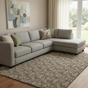 HomeRoots 8' X 10' Brown And Ivory Floral Area Rug - Washable, UV Protected, Pet-Friendly for Busy Homes 656434