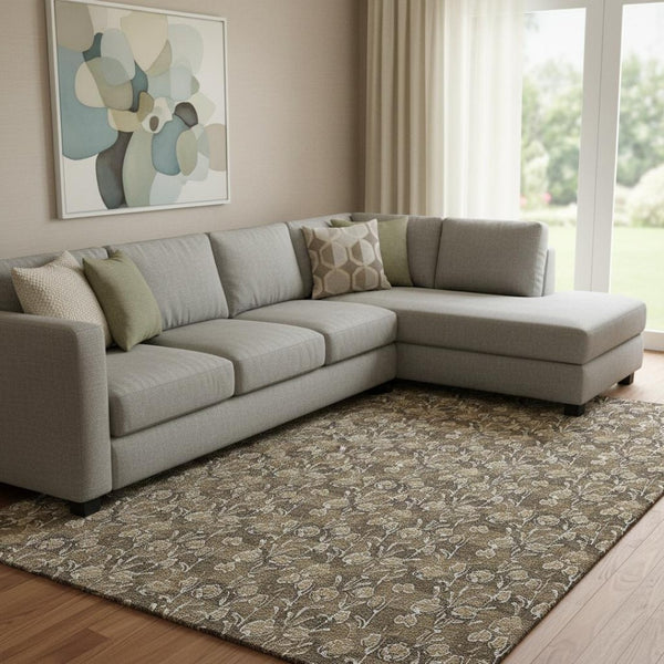 HomeRoots 8' X 10' Brown And Ivory Floral Area Rug - Washable, UV Protected, Pet-Friendly for Busy Homes 656434