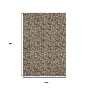 HomeRoots 9' X 12' Brown Floral Washable Area Rug with UV Protection - Durable, Stylish & Pet-Friendly Decor 656435