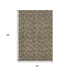 HomeRoots 10' Brown & Ivory Floral Washable Area Rug – Durable, Stain-Resistant, UV Protected for Homes 656436
