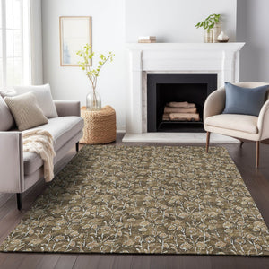 HomeRoots 10' Brown & Ivory Floral Washable Area Rug – Durable, Stain-Resistant, UV Protected for Homes 656436