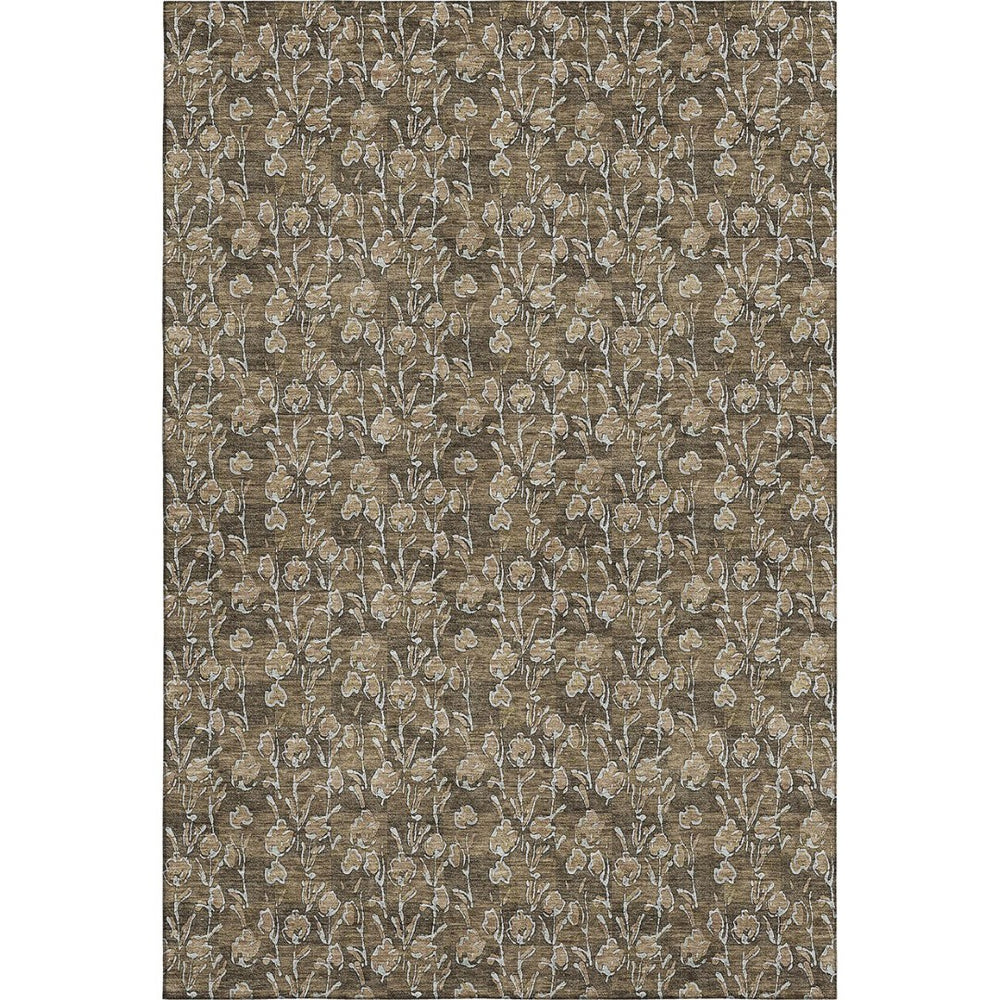 HomeRoots 10' Brown & Ivory Floral Washable Area Rug – Durable, Stain-Resistant, UV Protected for Homes 656436