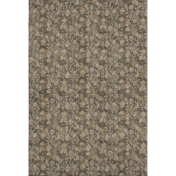 HomeRoots 10' Brown & Ivory Floral Washable Area Rug – Durable, Stain-Resistant, UV Protected for Homes 656436