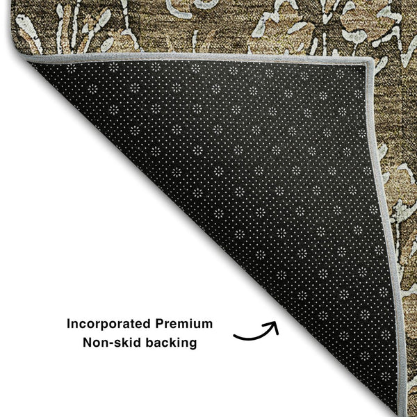 HomeRoots 10' Brown & Ivory Floral Washable Area Rug – Durable, Stain-Resistant, UV Protected for Homes 656436