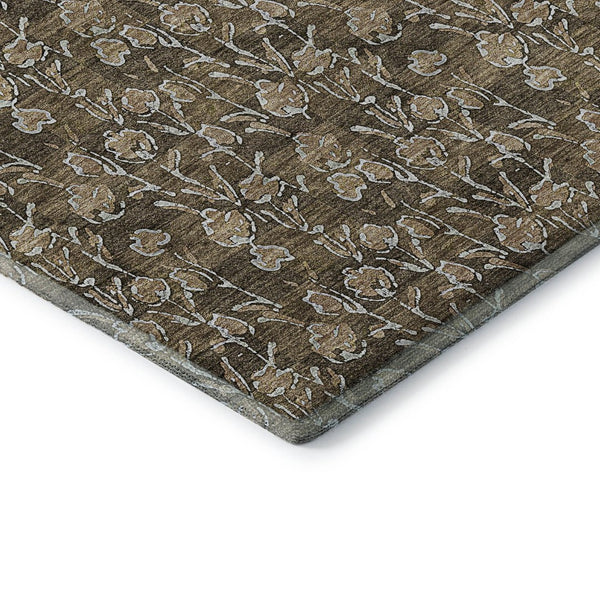 HomeRoots 10' Brown & Ivory Floral Washable Area Rug – Durable, Stain-Resistant, UV Protected for Homes 656436