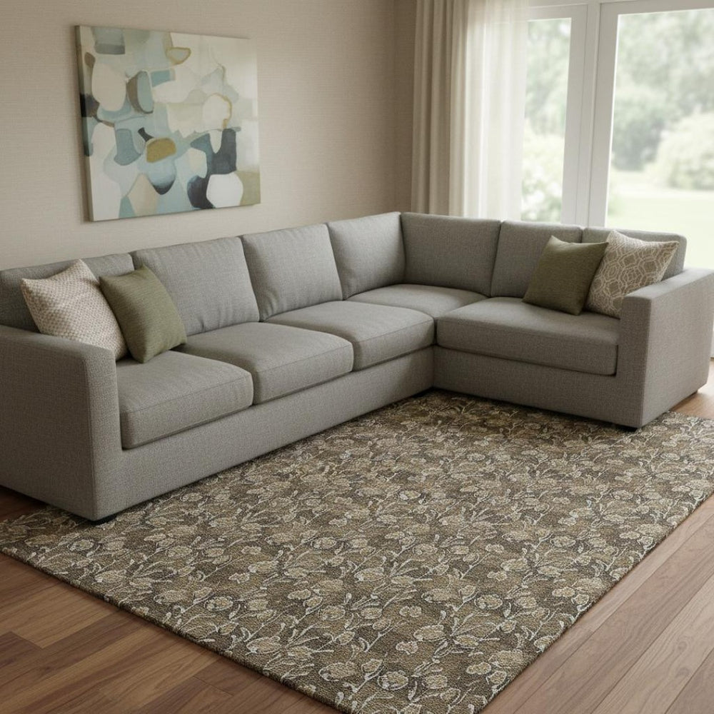 HomeRoots 10' Brown & Ivory Floral Washable Area Rug – Durable, Stain-Resistant, UV Protected for Homes 656436