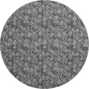 HomeRoots 8' Gray and Silver Floral Washable Round Rug - Durable, UV Protected, Perfect for Homes with Kids & Pets 656439
