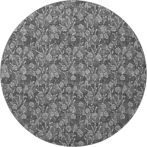 HomeRoots 8' Gray and Silver Floral Washable Round Rug - Durable, UV Protected, Perfect for Homes with Kids & Pets 656439