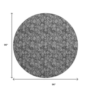 HomeRoots 8' Gray and Silver Floral Washable Round Rug - Durable, UV Protected, Perfect for Homes with Kids & Pets 656439