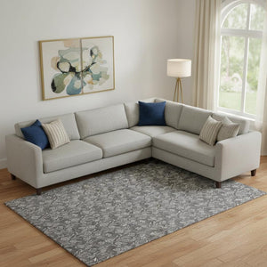 HomeRoots 8' X 10' Elegant Gray & Silver Floral Washable Area Rug with UV Protection for High-Traffic Spaces 656440
