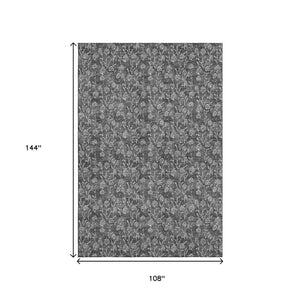 HomeRoots 9' X 12' Gray And Silver Floral Area Rug – Stylish, Washable, UV-Protected, Ideal for Busy Homes! 656441