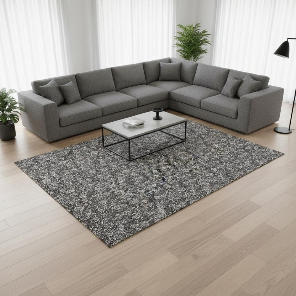 HomeRoots 9' X 12' Gray And Silver Floral Area Rug – Stylish, Washable, UV-Protected, Ideal for Busy Homes! 656441
