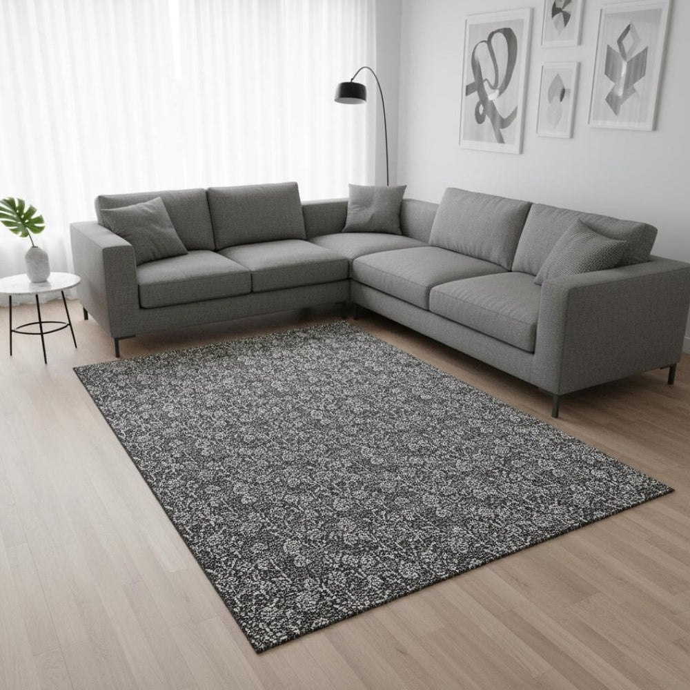 HomeRoots 10' X 14' Gray Floral Area Rug - Washable, UV-Protected, Durable, and Perfect for High-Traffic Spaces! 656442