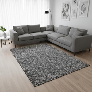 HomeRoots 10' X 14' Gray Floral Area Rug - Washable, UV-Protected, Durable, and Perfect for High-Traffic Spaces! 656442