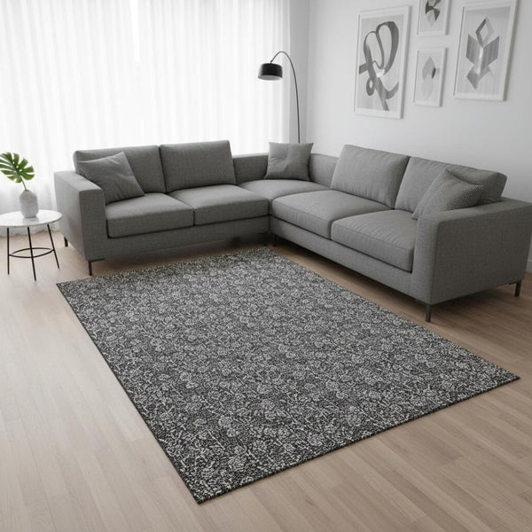 HomeRoots 10' X 14' Gray Floral Area Rug - Washable, UV-Protected, Durable, and Perfect for High-Traffic Spaces! 656442