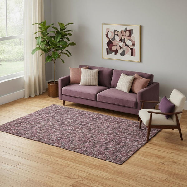 HomeRoots 5' X 8' Merlot Floral Area Rug - Washable, UV Protected, Stain-Resistant for High-Traffic Spaces 656444