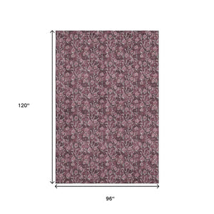 HomeRoots 8' X 10' Merlot and Ivory Floral Washable Area Rug - Durable, Stain Resistant, UV Protected Design 656446