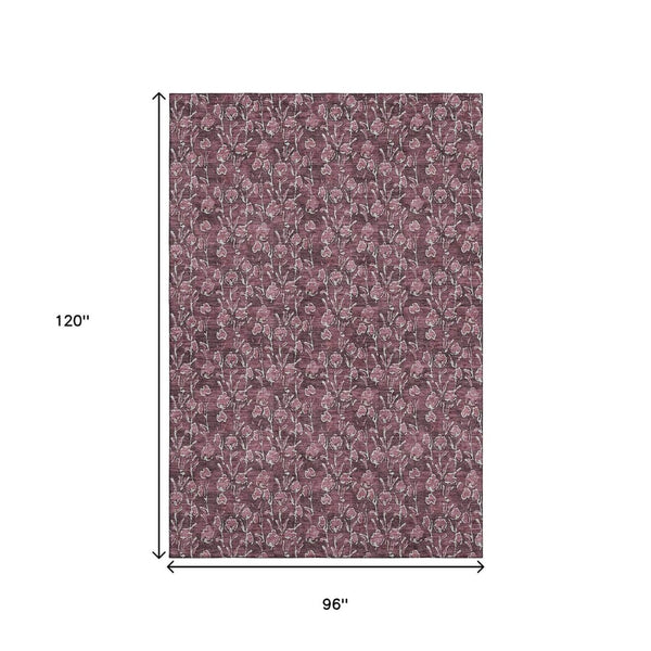 HomeRoots 8' X 10' Merlot and Ivory Floral Washable Area Rug - Durable, Stain Resistant, UV Protected Design 656446