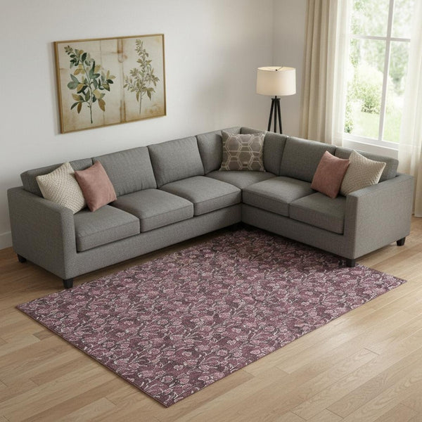 HomeRoots 8' X 10' Merlot and Ivory Floral Washable Area Rug - Durable, Stain Resistant, UV Protected Design 656446