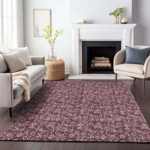 HomeRoots 8' X 10' Merlot and Ivory Floral Washable Area Rug - Durable, Stain Resistant, UV Protected Design 656446