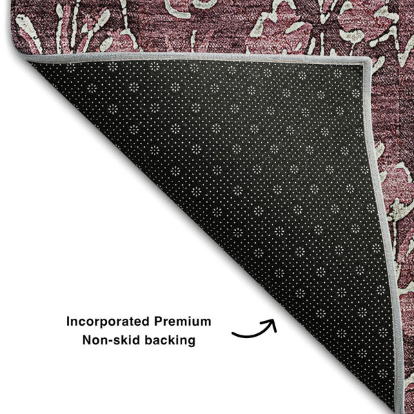 HomeRoots 8' X 10' Merlot and Ivory Floral Washable Area Rug - Durable, Stain Resistant, UV Protected Design 656446