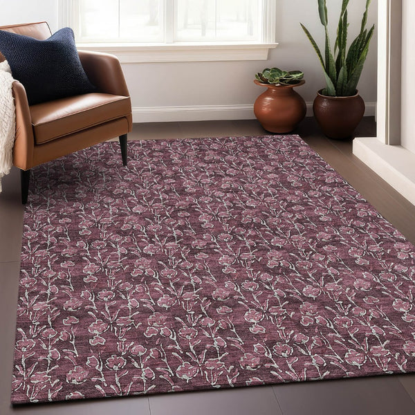 HomeRoots 8' X 10' Merlot and Ivory Floral Washable Area Rug - Durable, Stain Resistant, UV Protected Design 656446