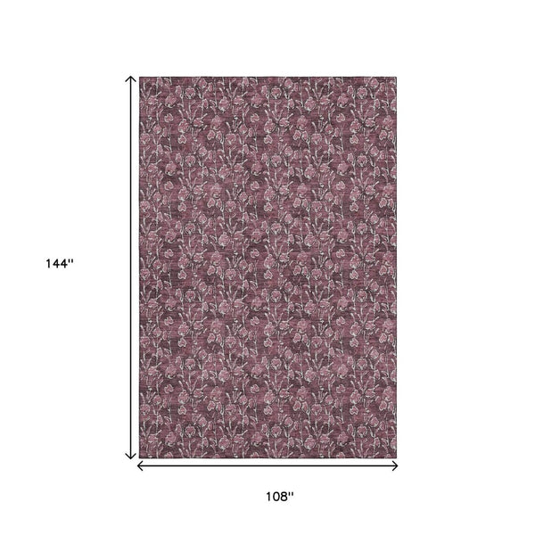 HomeRoots 9' X 12' Elegant Merlot and Ivory Floral Area Rug – Washable, Stain-Resistant, UV Protected Beauty! 656447