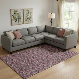 HomeRoots 9' X 12' Elegant Merlot and Ivory Floral Area Rug – Washable, Stain-Resistant, UV Protected Beauty! 656447